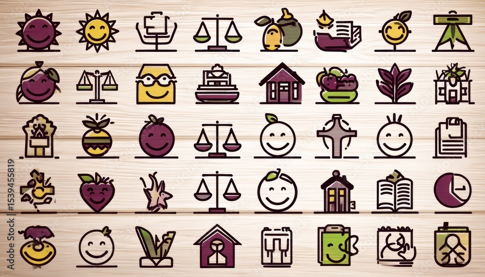 Fototapeta premium Flat icons of various objects and faces