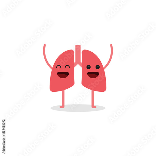 Cute lungs character on white background.