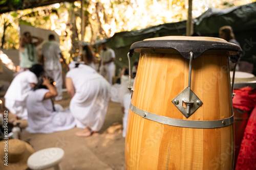 atabaque in the foreground religious ritual of Brazilian umbanda