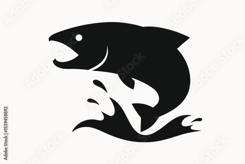 Majestic Salmon Leaping A Striking Black and White Illustration