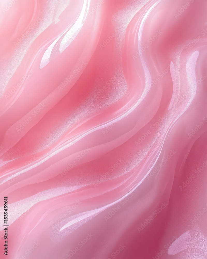 Fototapeta premium Smooth flowing pink and white glossy liquid waves with shiny and reflective texture creating a soft and soothing abstract pattern
