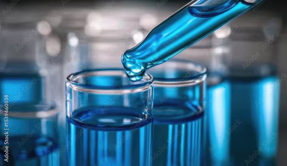 Blue liquid being dispensed into test tubes Blue liquid being dispensed into test tubes