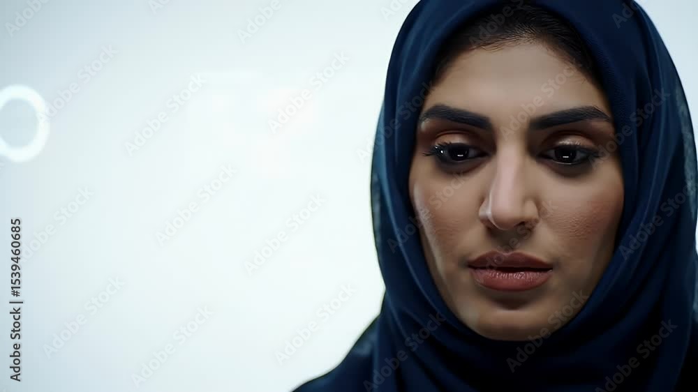 Woman in Hijab Interacting with Hologram Woman in Hijab Interacting with Hologram