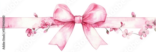Delicate pink ribbon bow with cherry blossoms