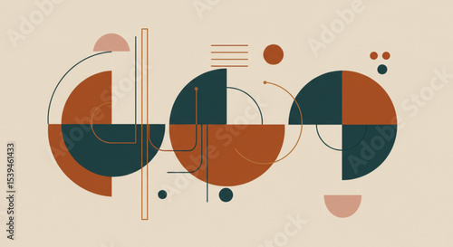 Dynamic and Layered Composition: An abstract geometric art print in the style of mid-century Scandinavian design.