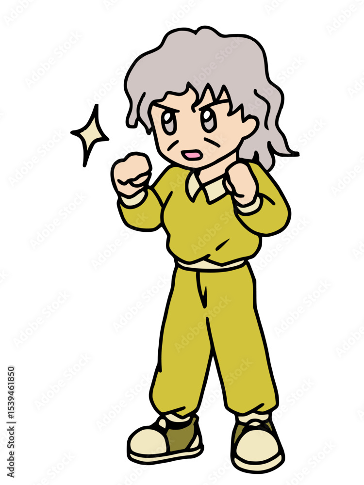 やる気に満ちてポーズをとるシニア女性のイラスト カラー(Affinity Designer版) やる気に満ちてポーズをとるシニア女性のイラスト カラー(Affinity Designer版)
