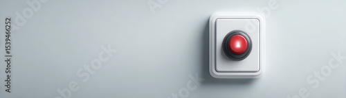 Red alert button on clean white wall, emergency switch with modern design, safety concept. Free Download Red alert button on clean white wall, emergency switch with modern design, safety concept. - GFXLoad