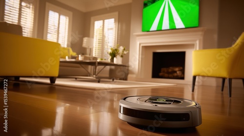 Modern living room, robot vacuum