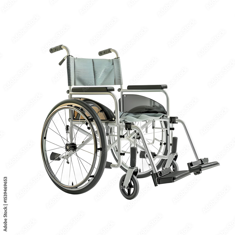 Fototapeta premium Lightweight folding wheelchair with footrests isolated on transparent background