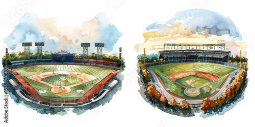 baseball stadium watercolor vector illustration