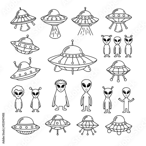 ufo alien doodle icon illustration 