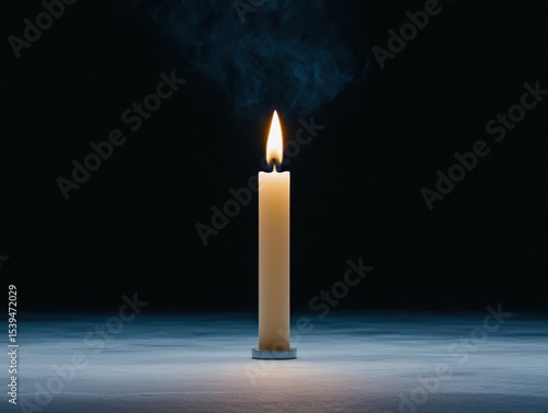 Single candle, lit, dark background