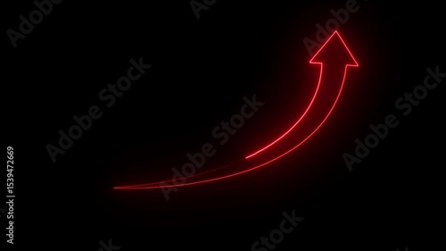 glowing neon arrow icon and black background . 