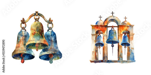 church bells watercolor vector illustration