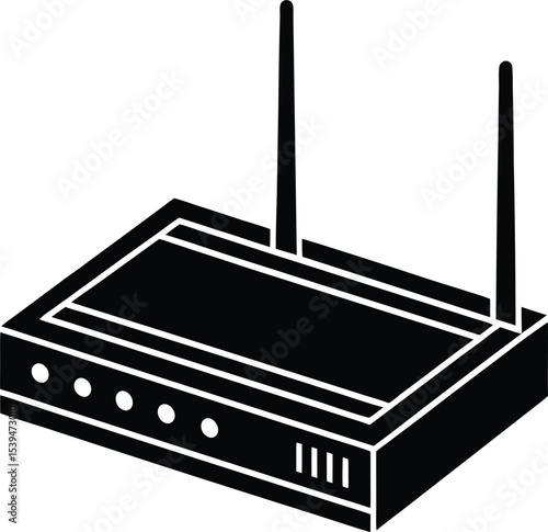 Monochromatic depiction of a modern Silhouette dual antenna wireless internet router