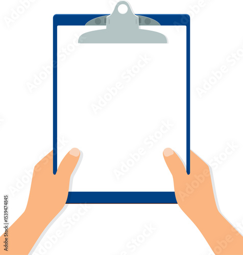 vector hands holding a clipboard isolated on white background. a clipboard with a sheet of paper in human hands. eps10