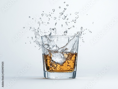 Splash of amber liquid in glass