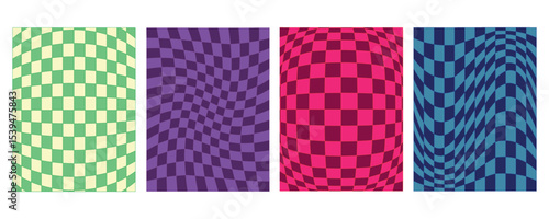 Set collection of retro chequered wavy backgrounds boards posters cards