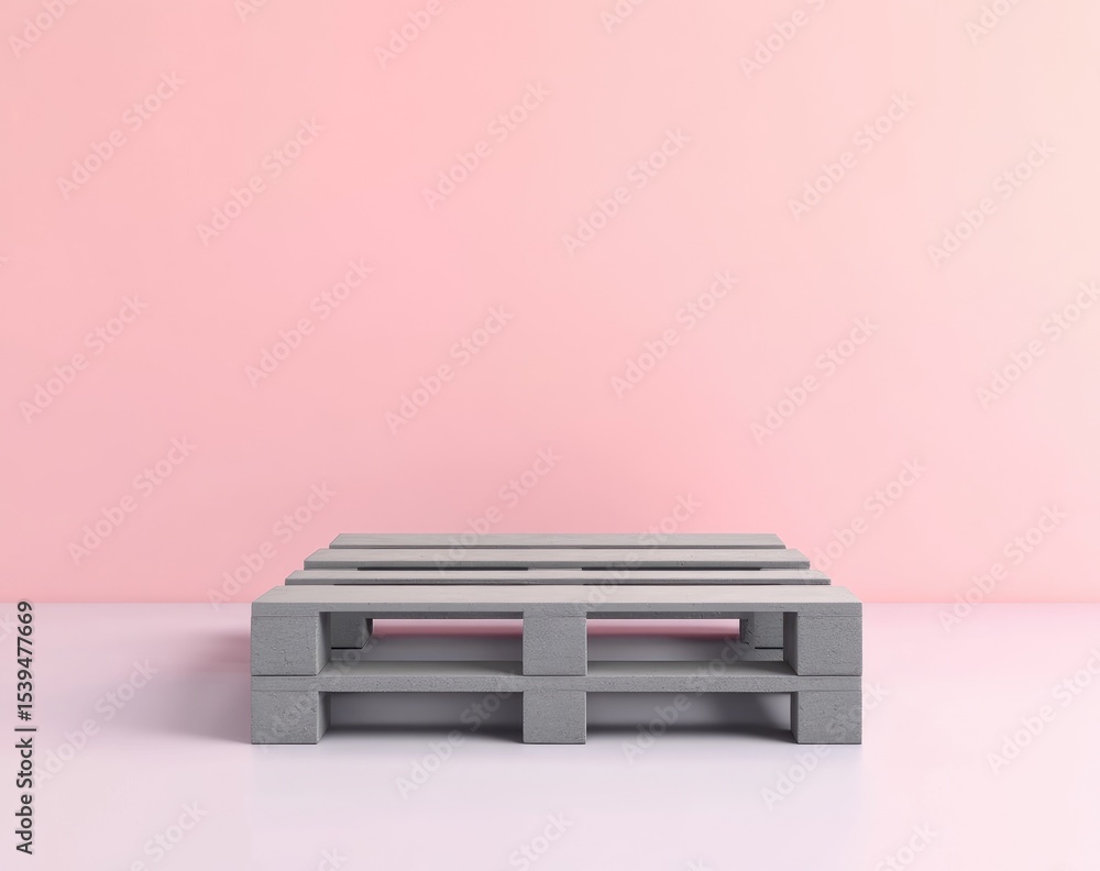 Gray pallet against a pale pink background Gray pallet against a pale pink background