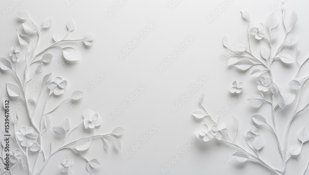 Obraz premium White paper cut flowers and branches on a plain background