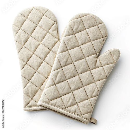 Quilted cotton oven mitts set on white background