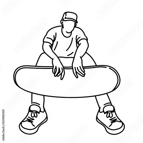 Coloring Line Art of Person Doing Skateboard Trick – Outdoor Sport Illustration for Book and Sticker Design