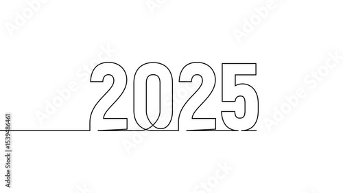 2025 new year continuous line art clip self drawing animation on white black background. single one line art written outline sketch illustration 2025 year numbers video