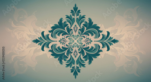 Teal Damask Floral Design Pattern.