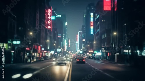 Wallpaper Mural Capturing a vibrant city street at night with colorful neon lights and moving traffic for cinematic urban scene Torontodigital.ca