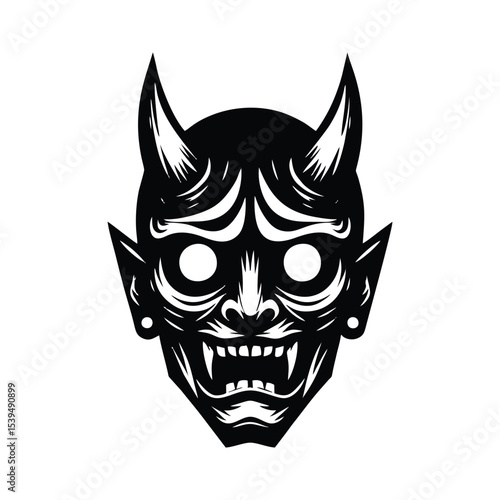 simple minimalism black vector oni mask on white background