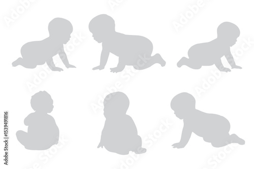 Set Of Child and Babies Silhouettes Illustration Isolated On White Background. Newborn baby child 0-1 year. Vector illustration. EPS 10