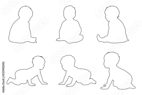 Set Of Child and Babies Silhouettes Illustration Isolated On White Background. Newborn baby child 0-1 year. Vector illustration. EPS 10