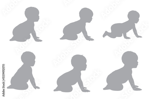 Set Of Child and Babies Silhouettes Illustration Isolated On White Background. Newborn baby child 0-1 year. Vector illustration. EPS 10