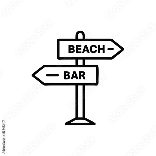 Beach bar signpost line art illustration vacation destination guide