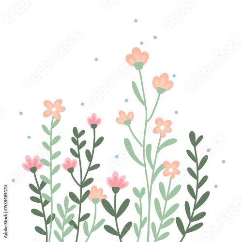 Flat Floral Illustration with Transparent Background – Cute Hand-Drawn Flowers
