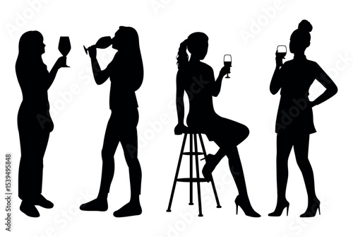 People drinking wine silhouette vector illustration