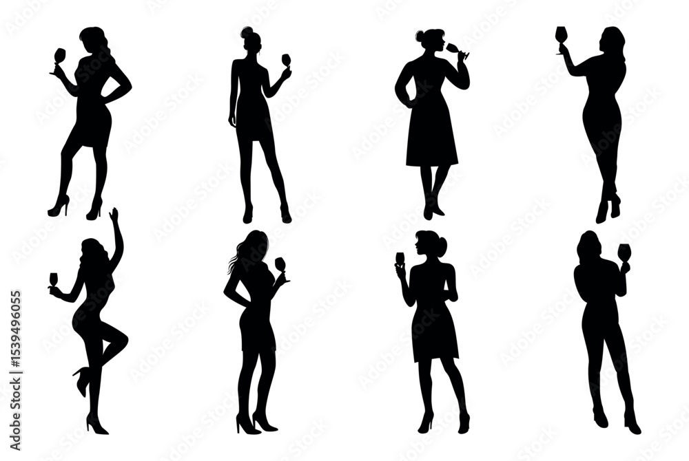 Obraz premium People drinking wine silhouette vector illustration