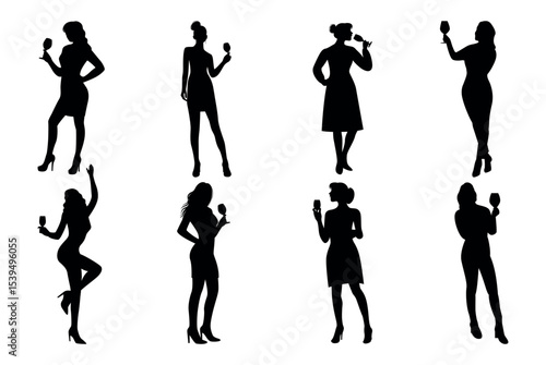 People drinking wine silhouette vector illustration