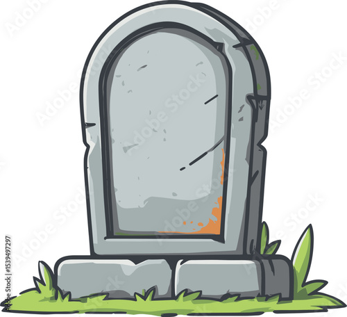 Gravestone surrounded by grass in a serene setting during daylight isolated on transparent background. Vector illustration.