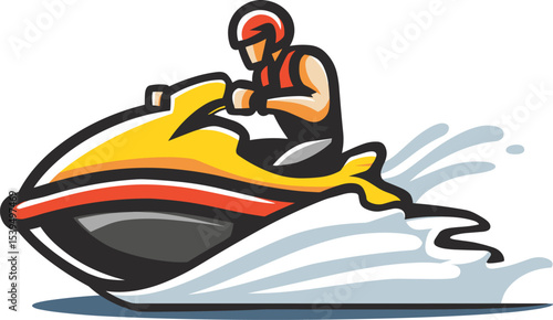 Jet ski rider speeding across water isolated on transparent background. Vector illustration.
