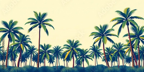 Stylized palm trees in a horizontal seamless vector pattern, ideal for tropical designs,  abstract,  style