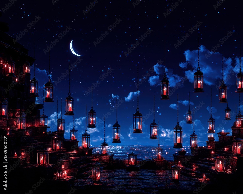 Obraz premium Night scene with lanterns
