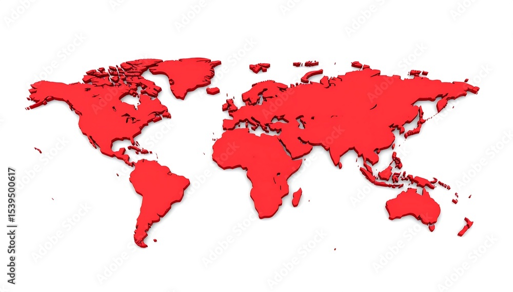 Red 3D World Map. Red 3D World Map.