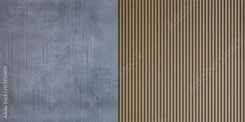 Fototapeta Naklejka Na Ścianę i Meble -  For the background, a modern wall seamless pattern with vertical white oak wood slats and concrete texture, copy space, 3d rendering illustration