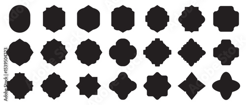 Set of islamic shape illustration design. Traditional islamic window shapes set. Islamic shapes vector. Black silhouette eid mubarak decorative arches, arabic mosque borders.