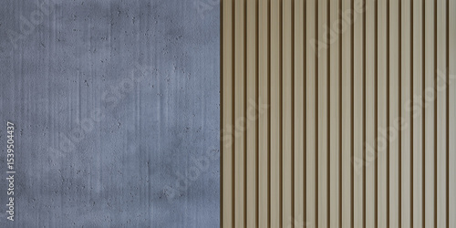 Fototapeta Naklejka Na Ścianę i Meble -  For the background, a modern wall seamless pattern with vertical white oak wood slats and concrete texture, copy space, 3d rendering illustration