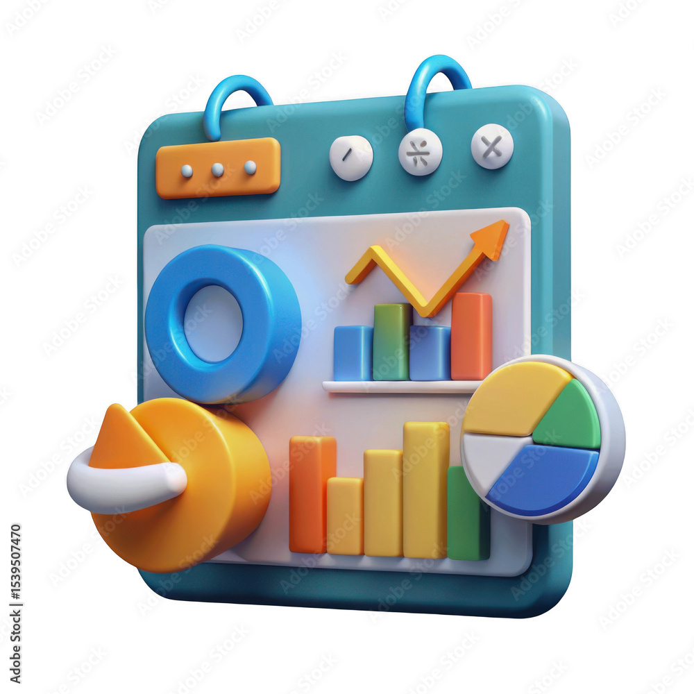 Obraz premium 3d colorful business analytics dashboard isolated on transparent background