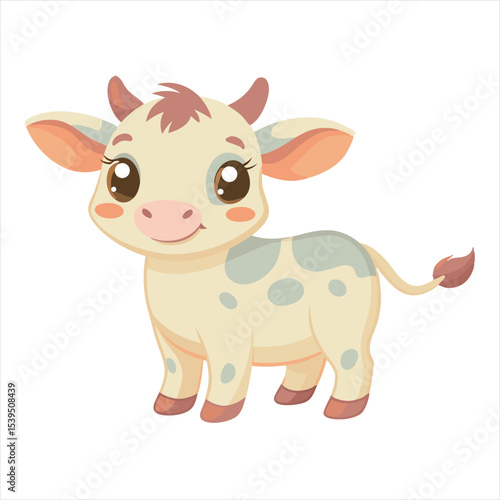 Cute Baby Cow or Ox Cartoon Illustration with Pink Cheeks and Spots
