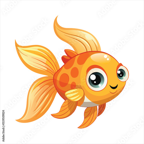 Cute Animated Goldfish Cartoon with Big Eyes and Smiling Face Illustration