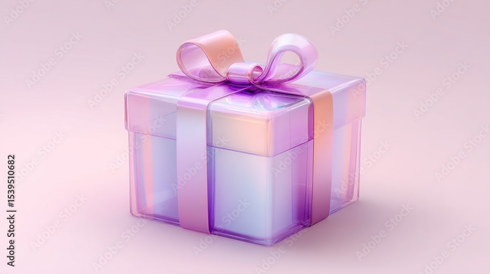 Fototapeta premium A beautiful, iridescent gift box with a pastel pink and purple ribbon bow